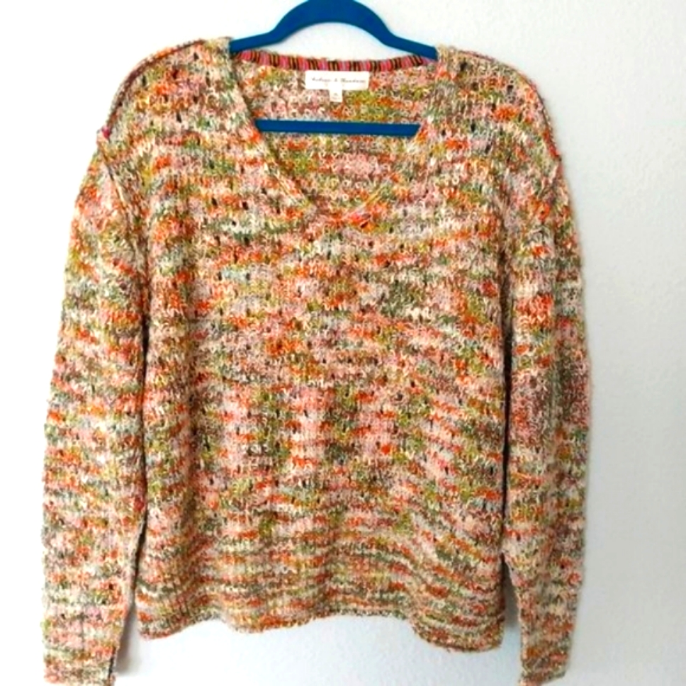 Chelsea & Theodore Marled Knit Multicolor V-Neck Sweater Nwot